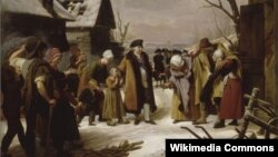 "Людовик XVI, раздающий милостыню крестьянам Версаля зимой 1788 года". Художник Луи Эрсан. 1817 